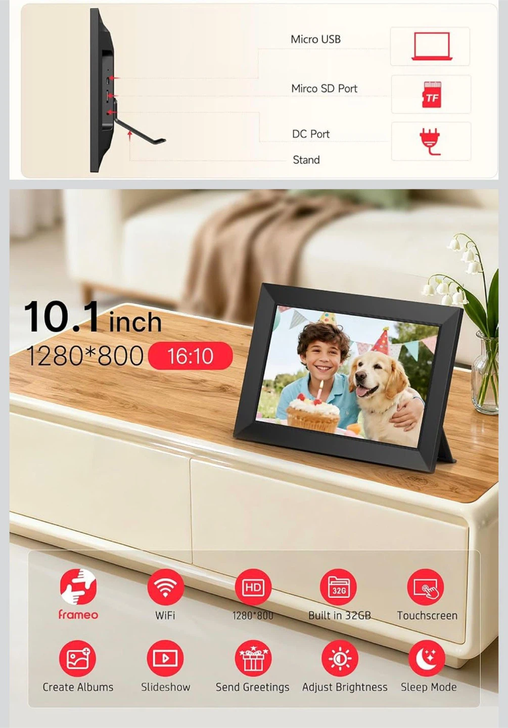 Frameo 10.1 inch Digital Photo Frame with Wi-Fi - photo 3
