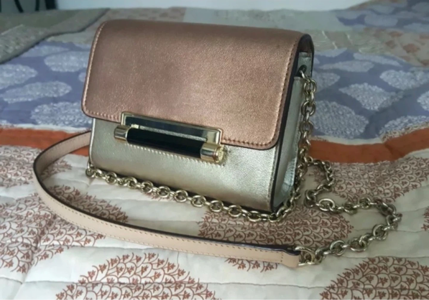 $250 DVF Gold Rose Gold Chain Crossbody Mini Bag