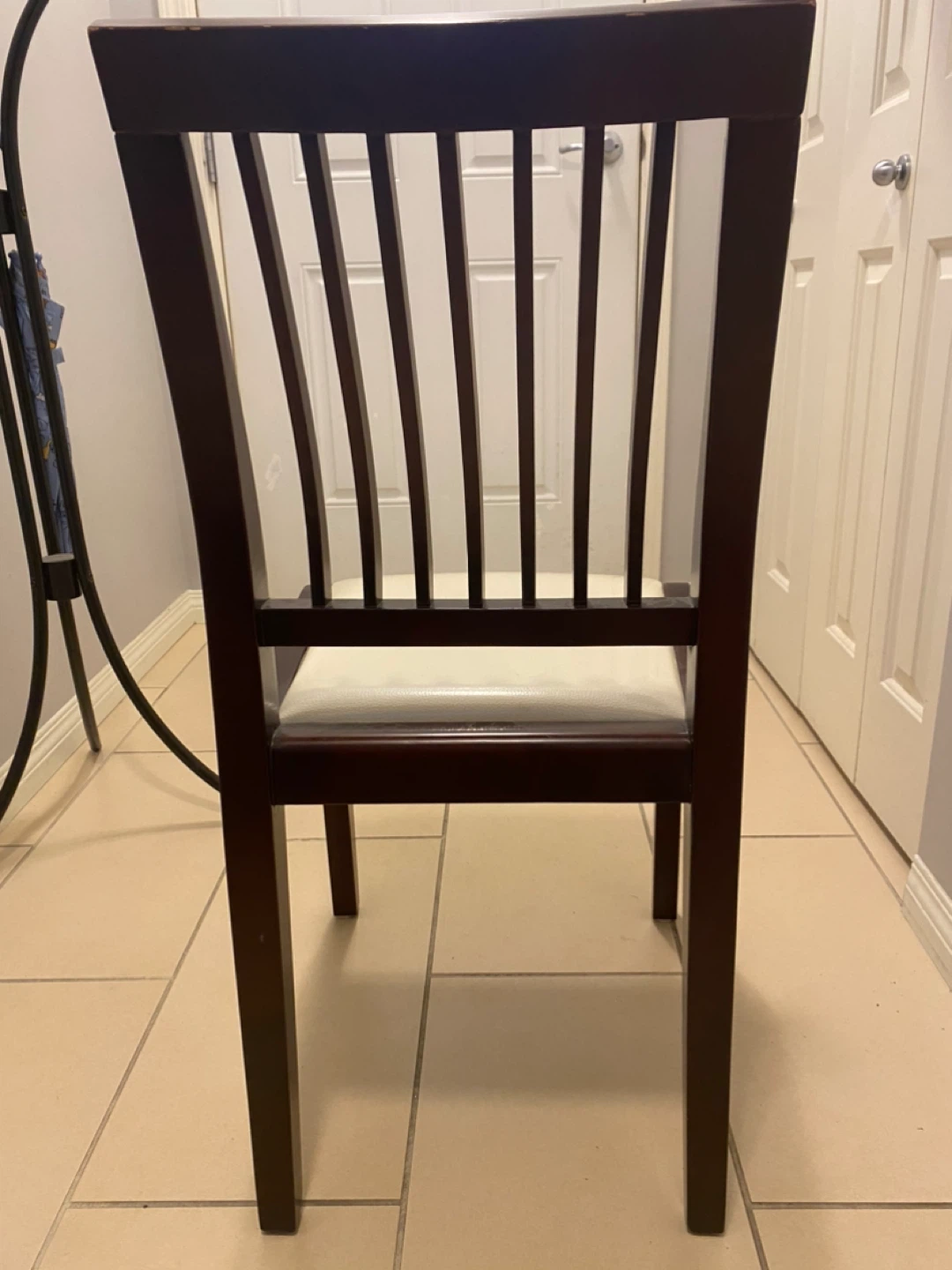 Dark Wood Dining Chairs with White Seat - photo 3