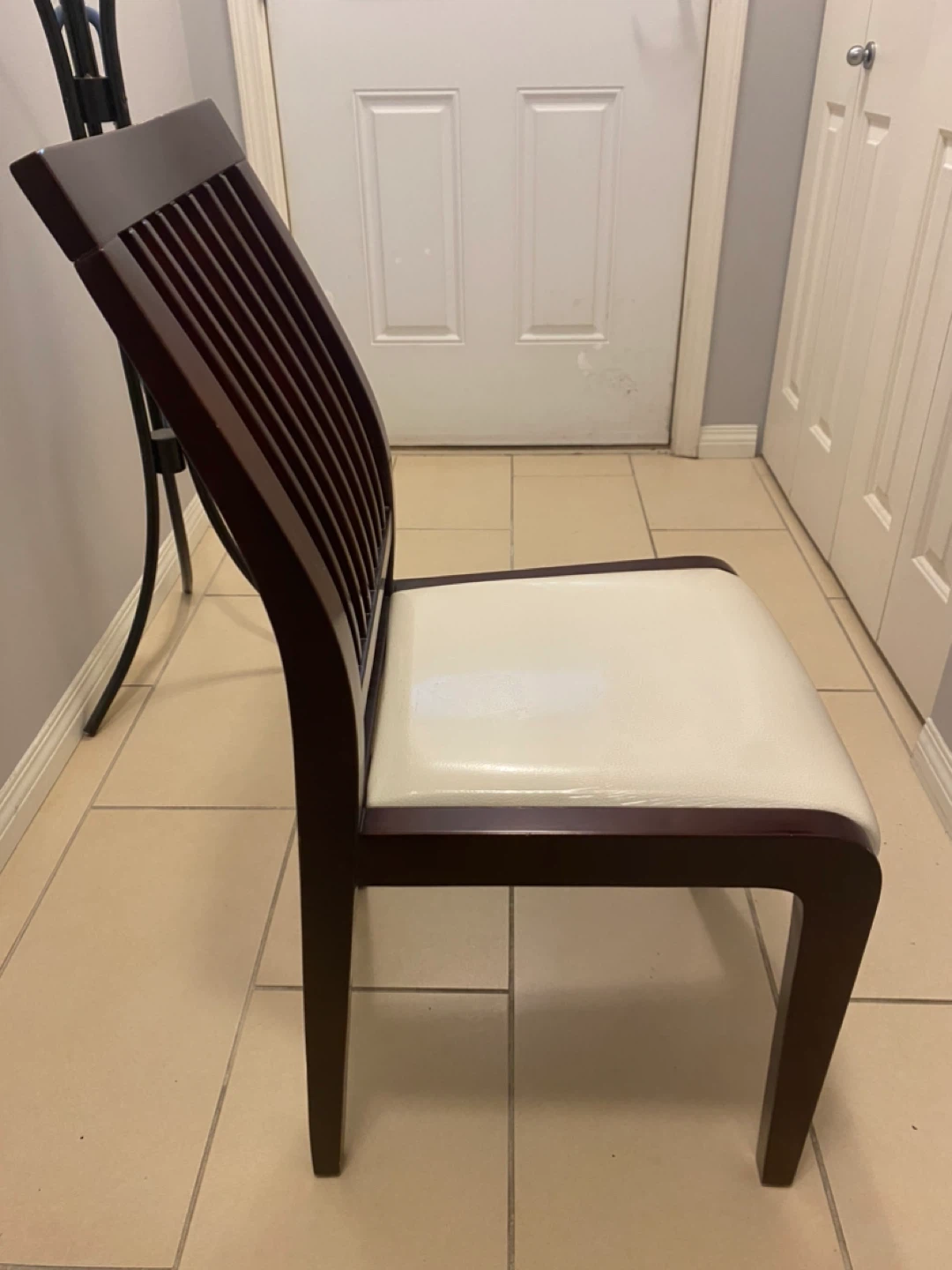 Dark Wood Dining Chairs with White Seat - photo 2