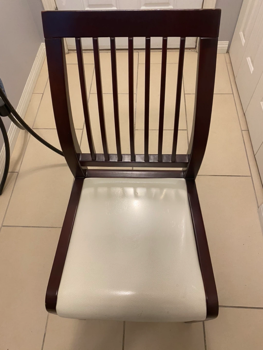 Dark Wood Dining Chairs with White Seat