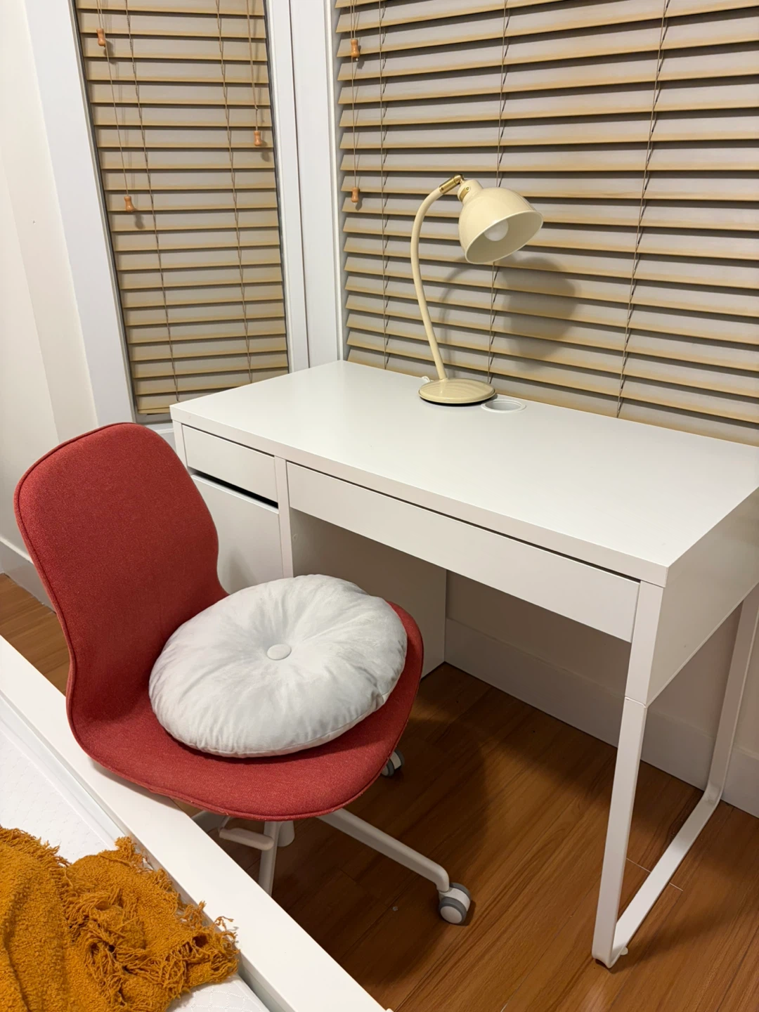White IKEA Desk with Drawer and Cabinet