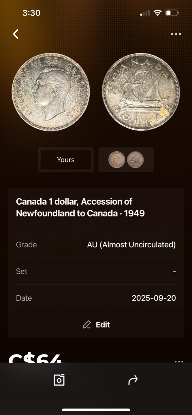 Canada 1949 1 Dollar Coin - Accession of Newfoundland