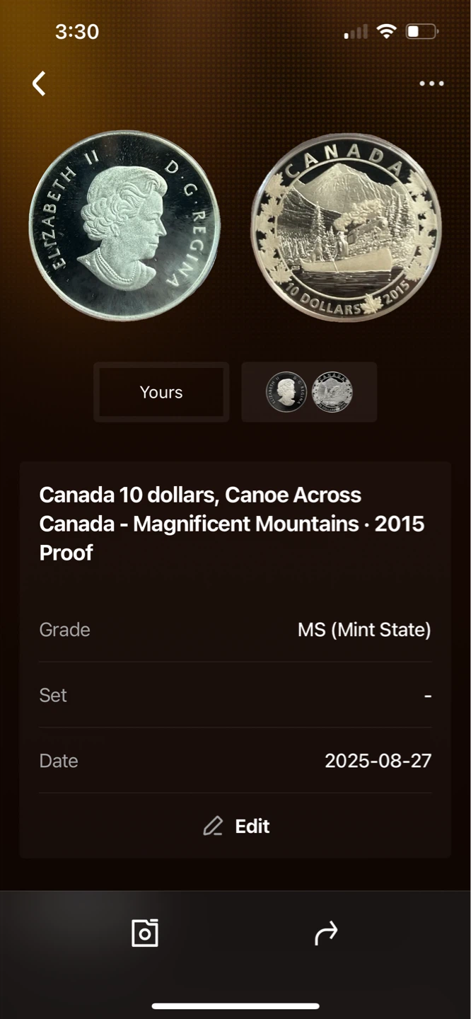 Canada 10 Dollars Canoe Across Canada Proof Coin 2015