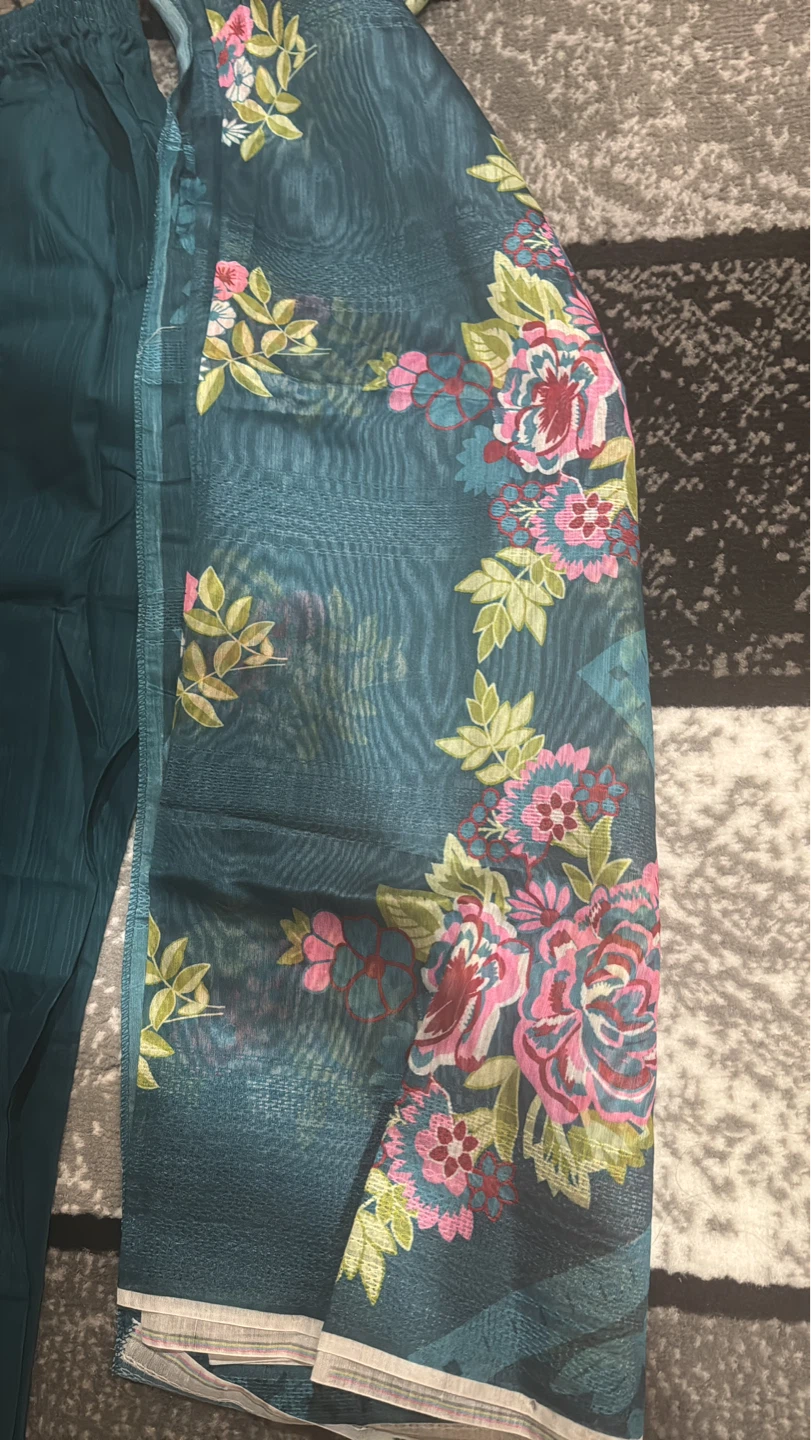 Teal Floral Embroidered 3-Piece Lawn Suit - Medium - photo 3