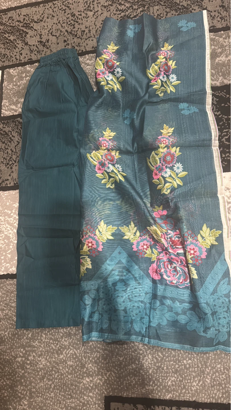 Teal Floral Embroidered 3-Piece Lawn Suit - Medium - photo 4