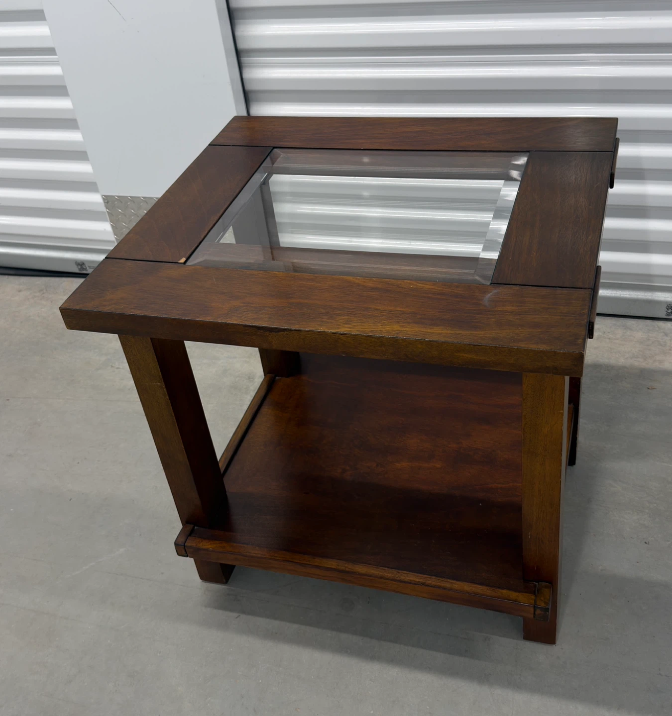 Modern Wood Side Table w/ Glass Top
