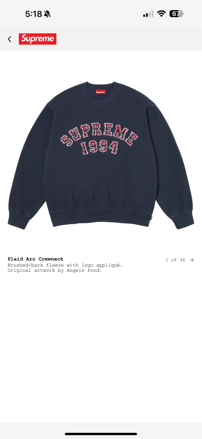 Supreme Plaid Arc Crewneck Navy - photo 2