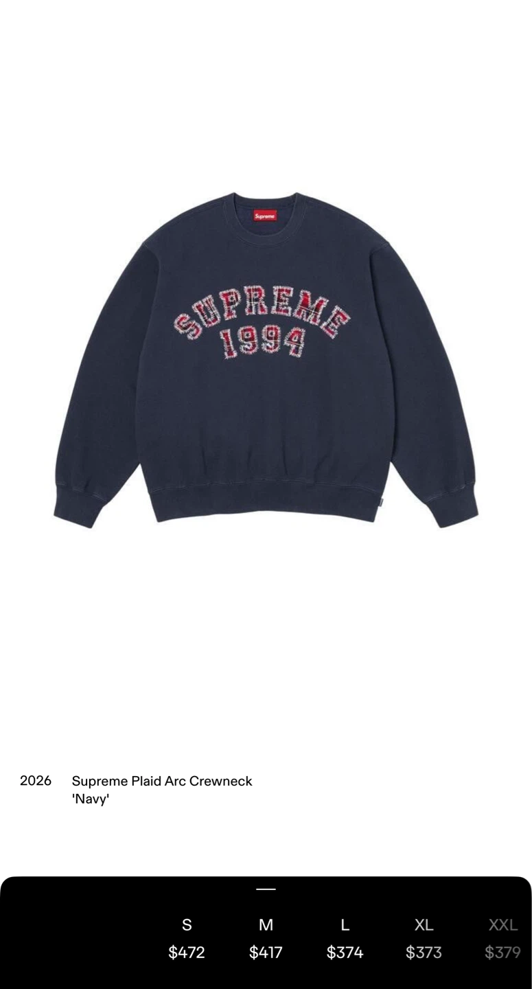 Supreme Plaid Arc Crewneck Navy - photo 3