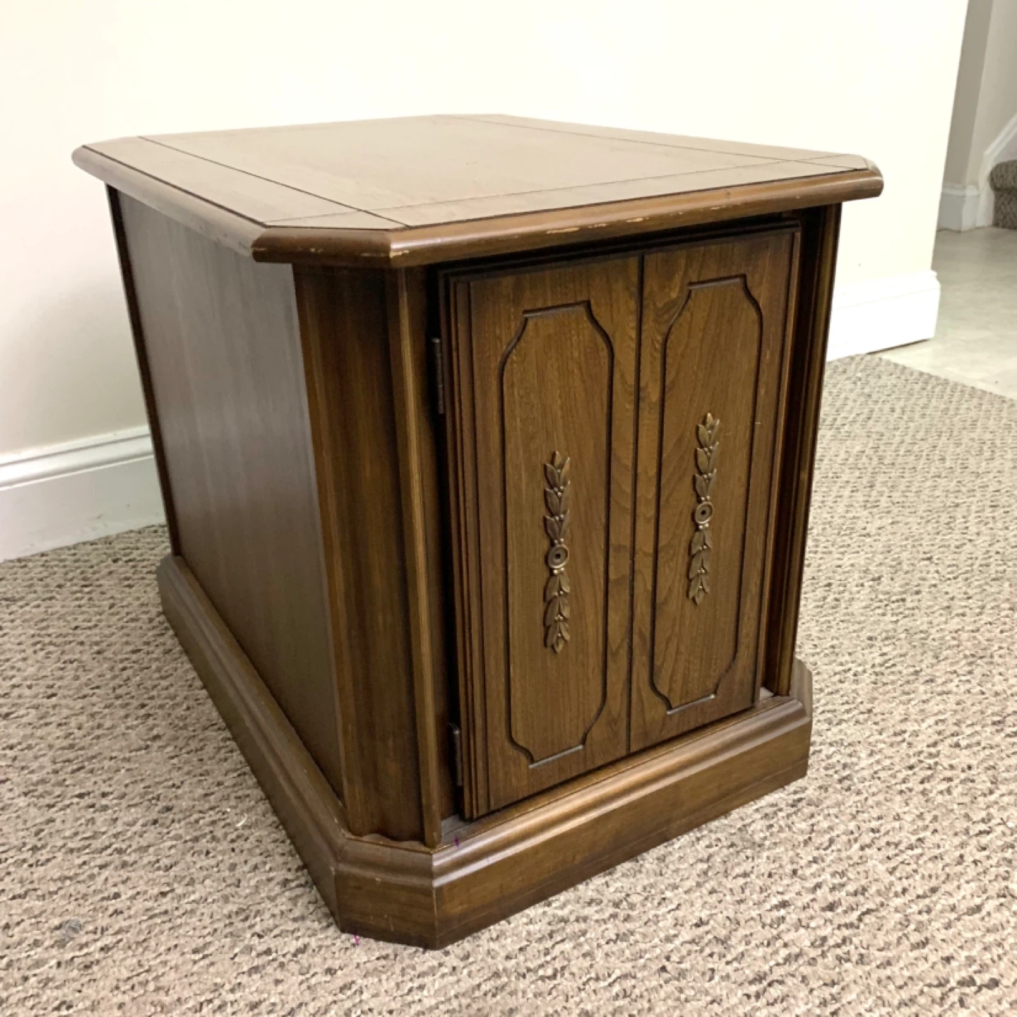 Vintage Wood End Table Cabinet Side Storage Furniture Brown