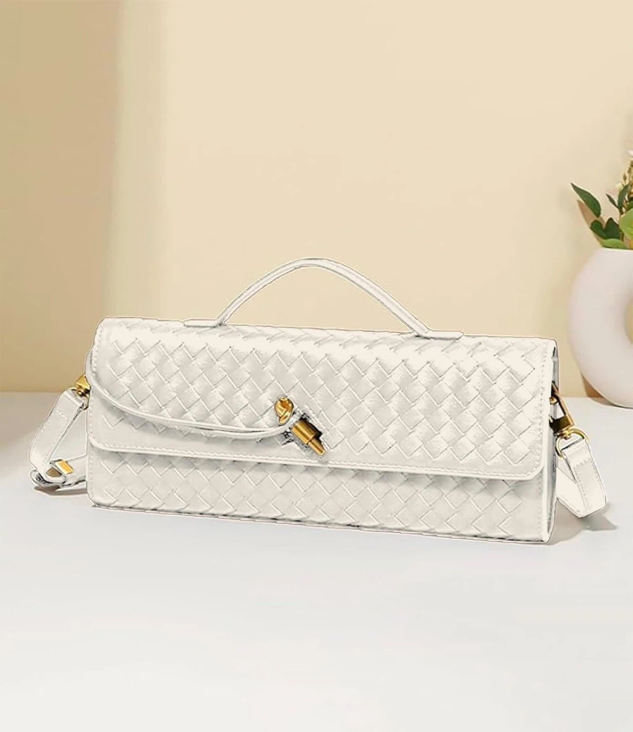 White Woven Clutch Bag with Adjustable Strap - photo 4