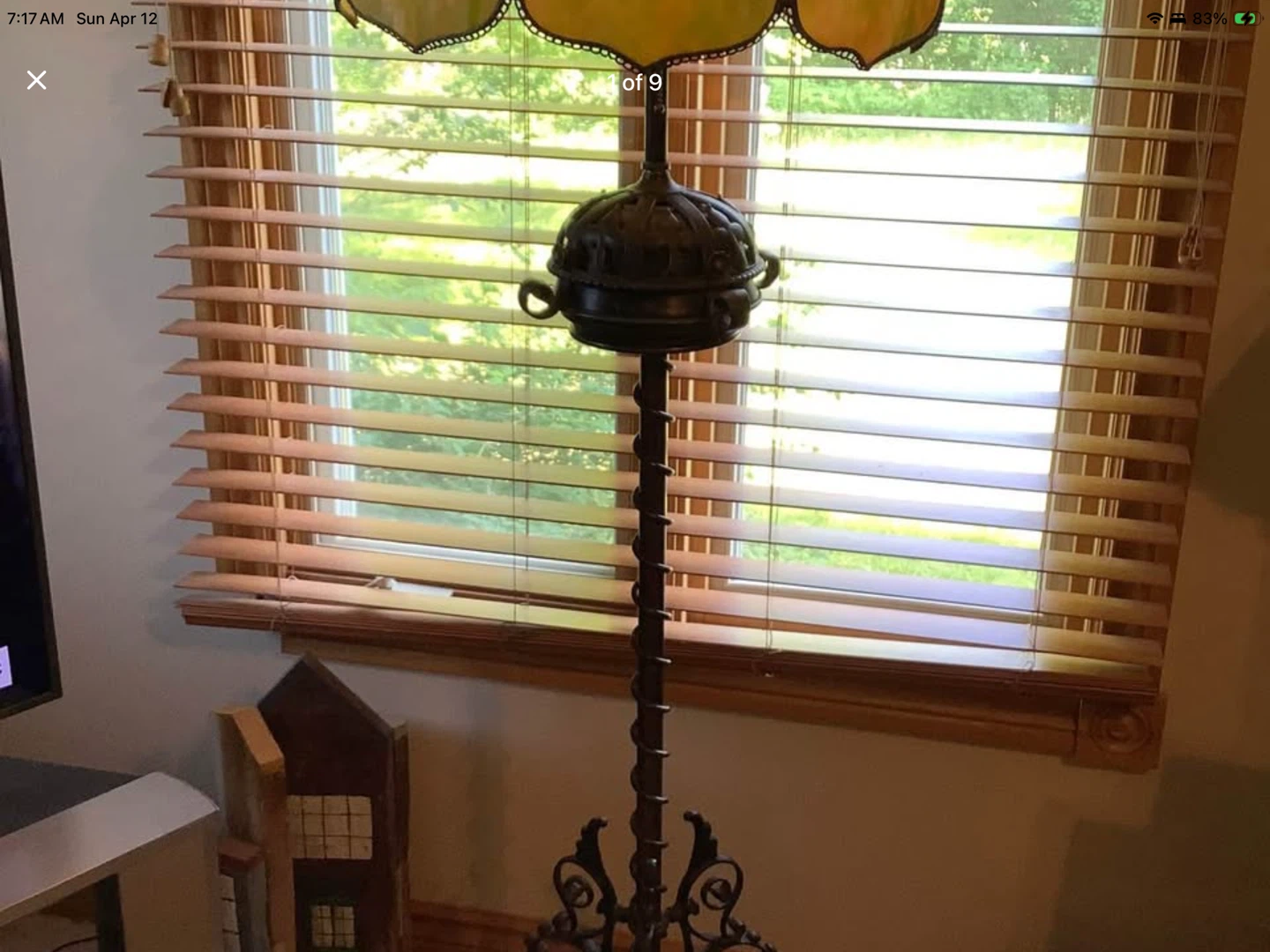 C1900 Gothic Victorian 6 Panel Slag Glass Tiffany Style Fl Lamp