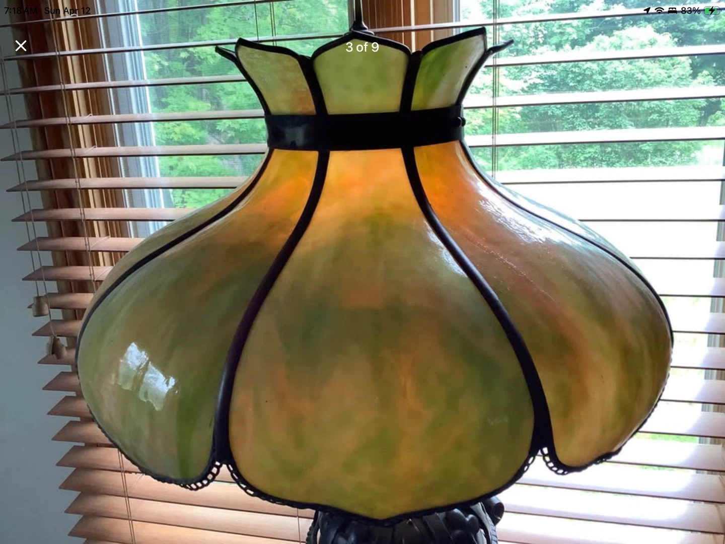 C1900 Gothic Victorian 6 Panel Slag Glass Tiffany Style Fl Lamp - photo 2