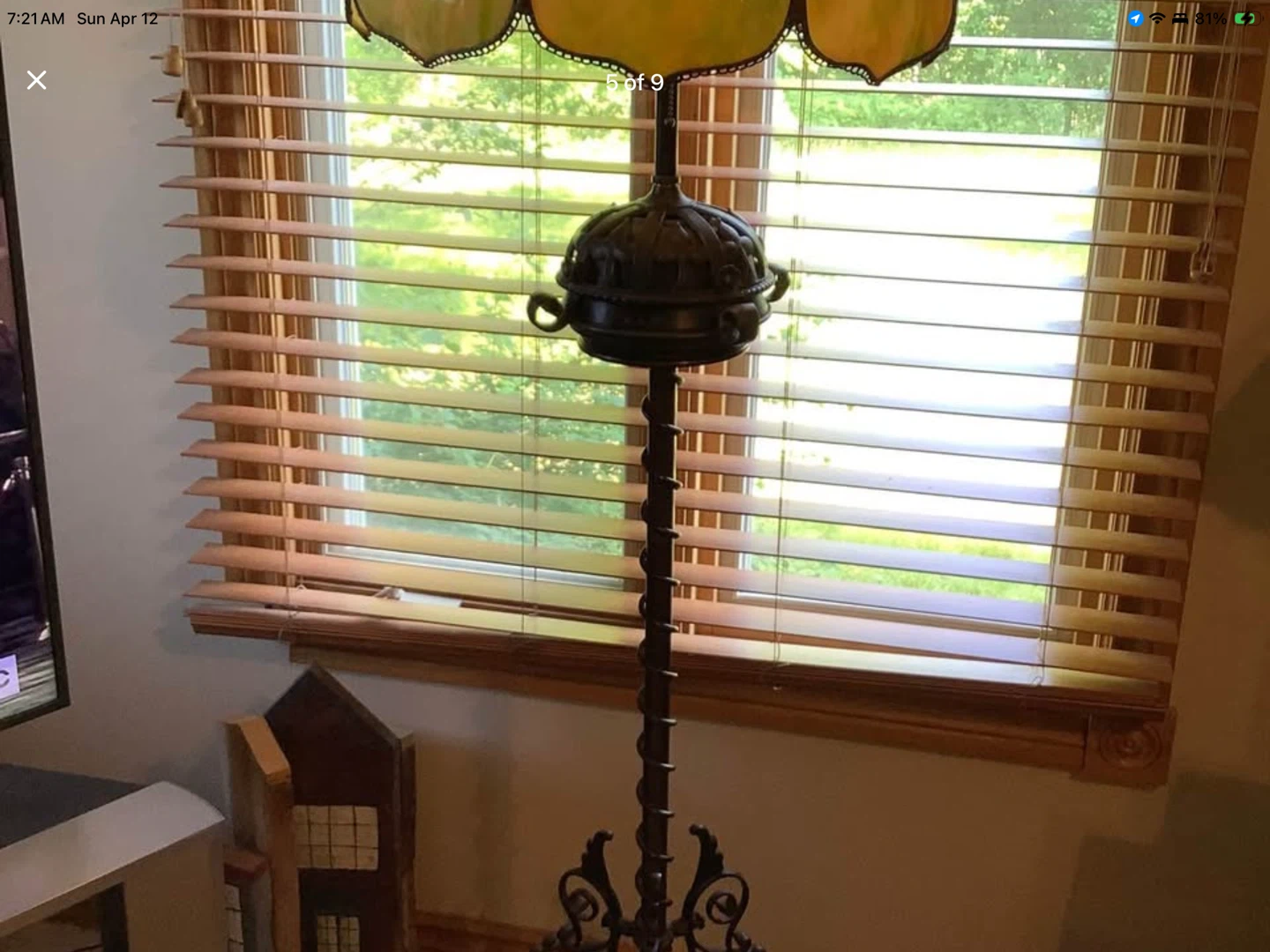 C1900 Gothic Victorian 6 Panel Slag Glass Tiffany Style Fl Lamp - photo 4