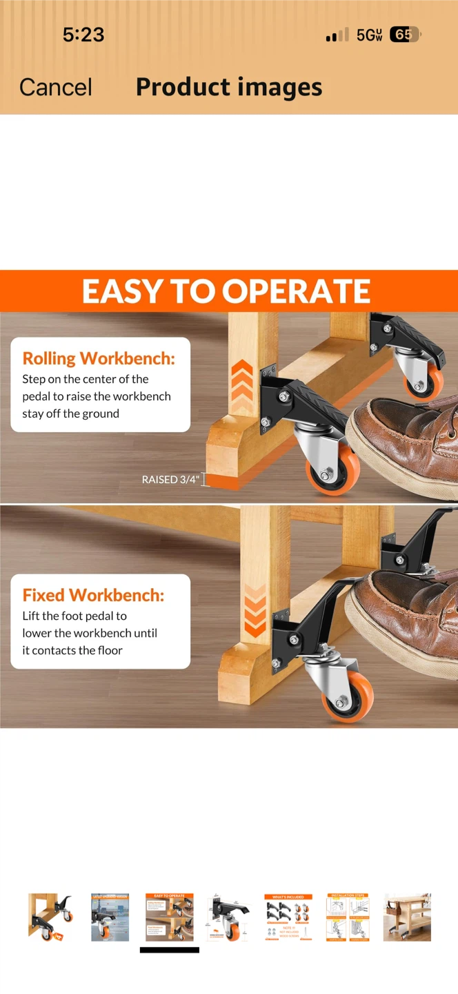 Workbench Caster Wheels - Retractable Set of 4 - photo 3