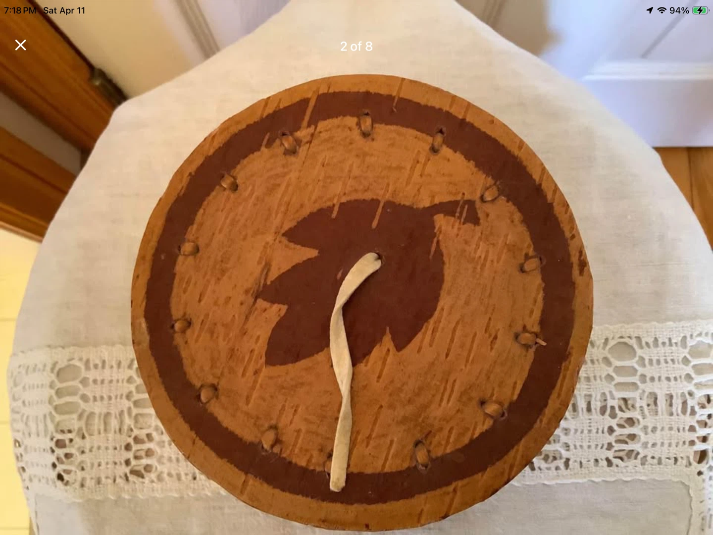 Vtg Indigenous Hd Crafted Birch Bark & Leather Basket - photo 2