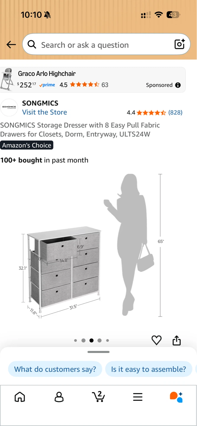 White 8-Drawer Fabric Dresser - photo 2