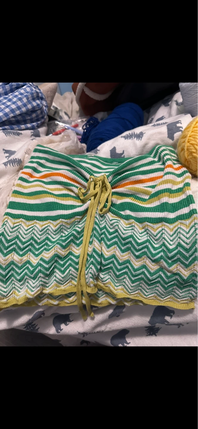 Green Striped Knit Crop Top with Tie