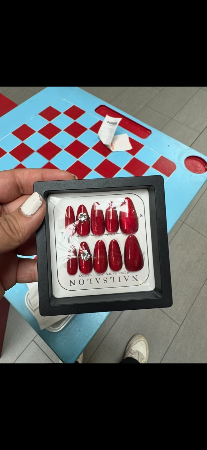 NailSalon Red Glitter Press-On Nails with Jewels