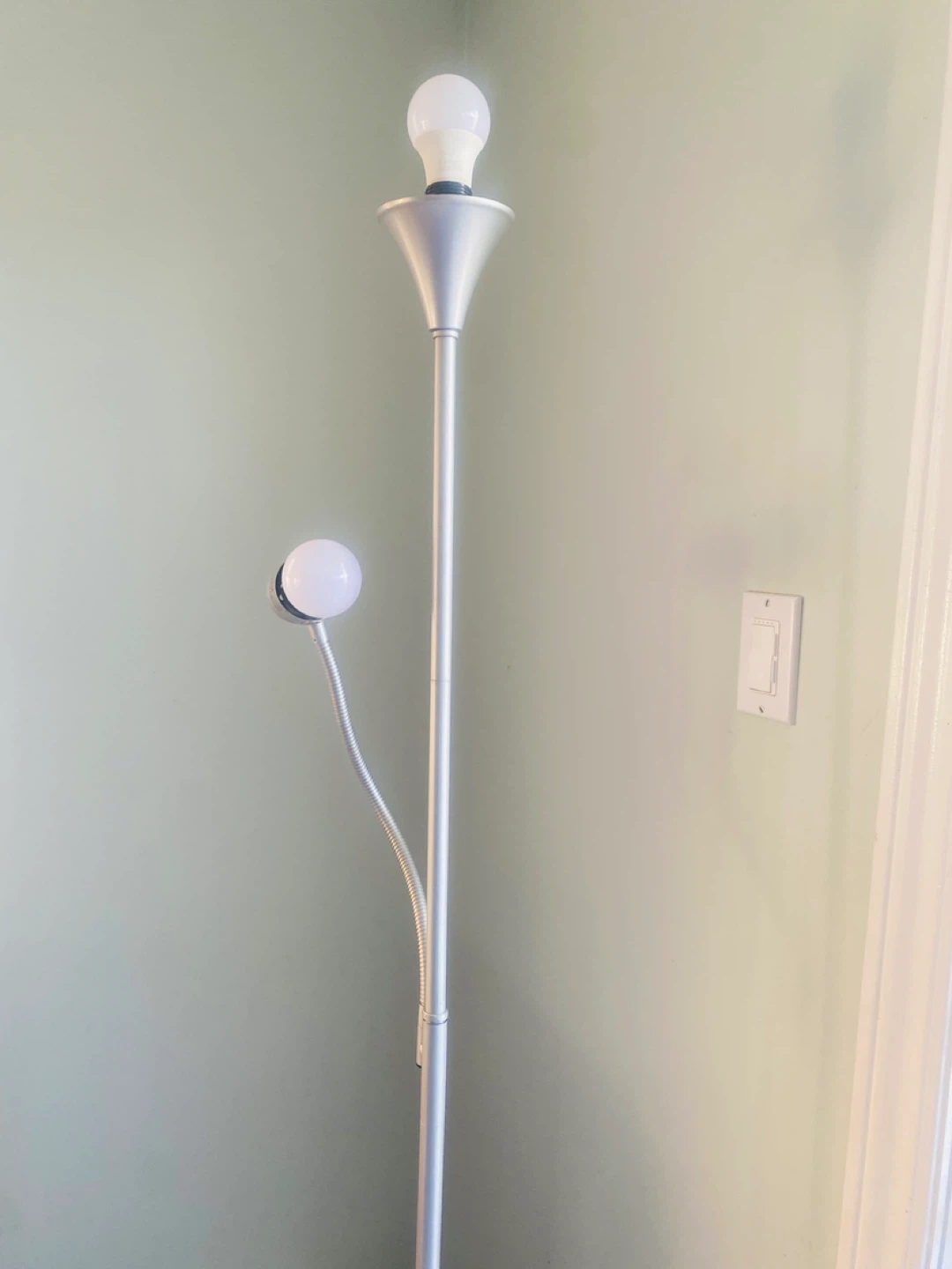 Silver Double Head Floor Lamp with Adjustable Arm