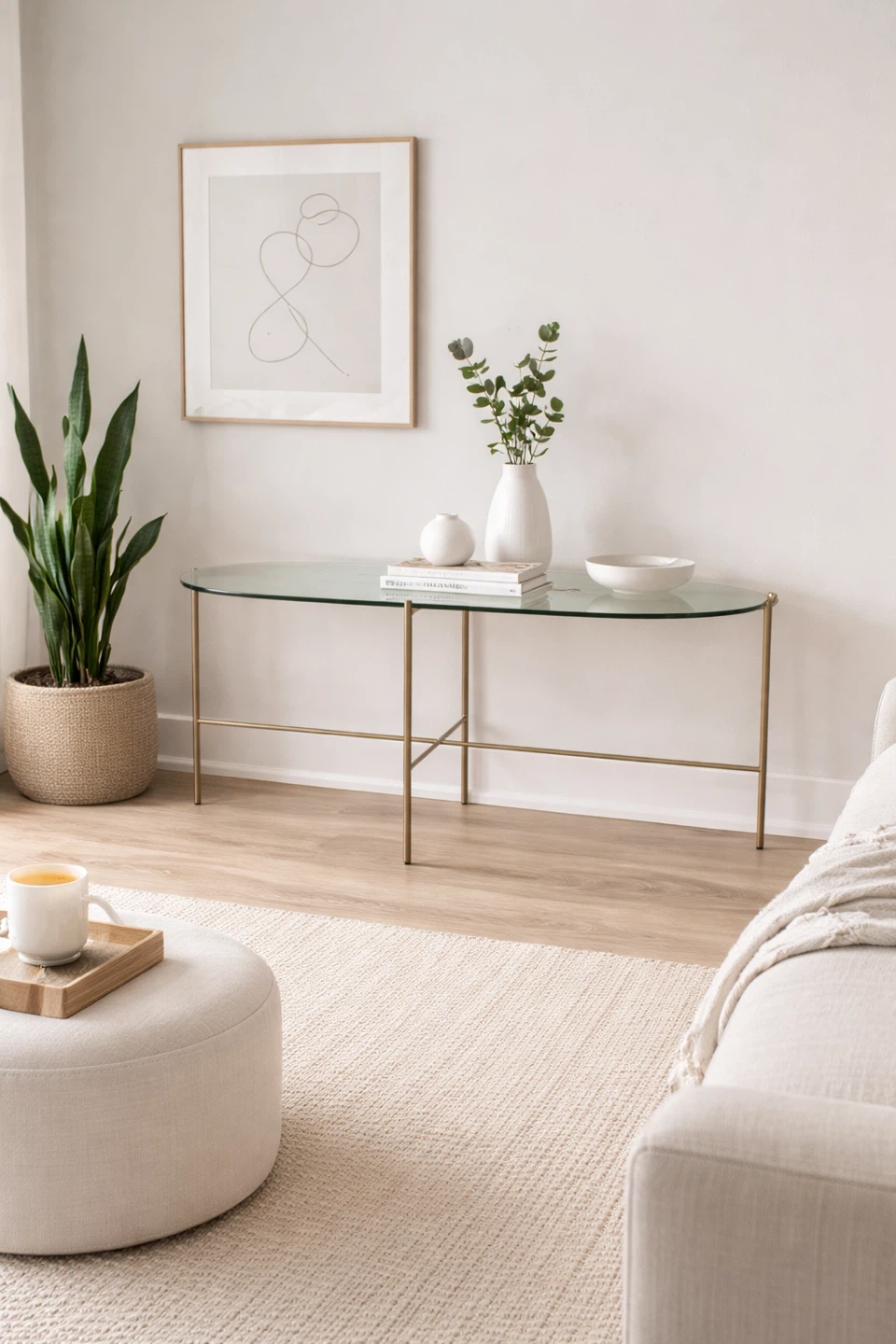 Glass Top Console Table or coffee table with Gold Metal Frame