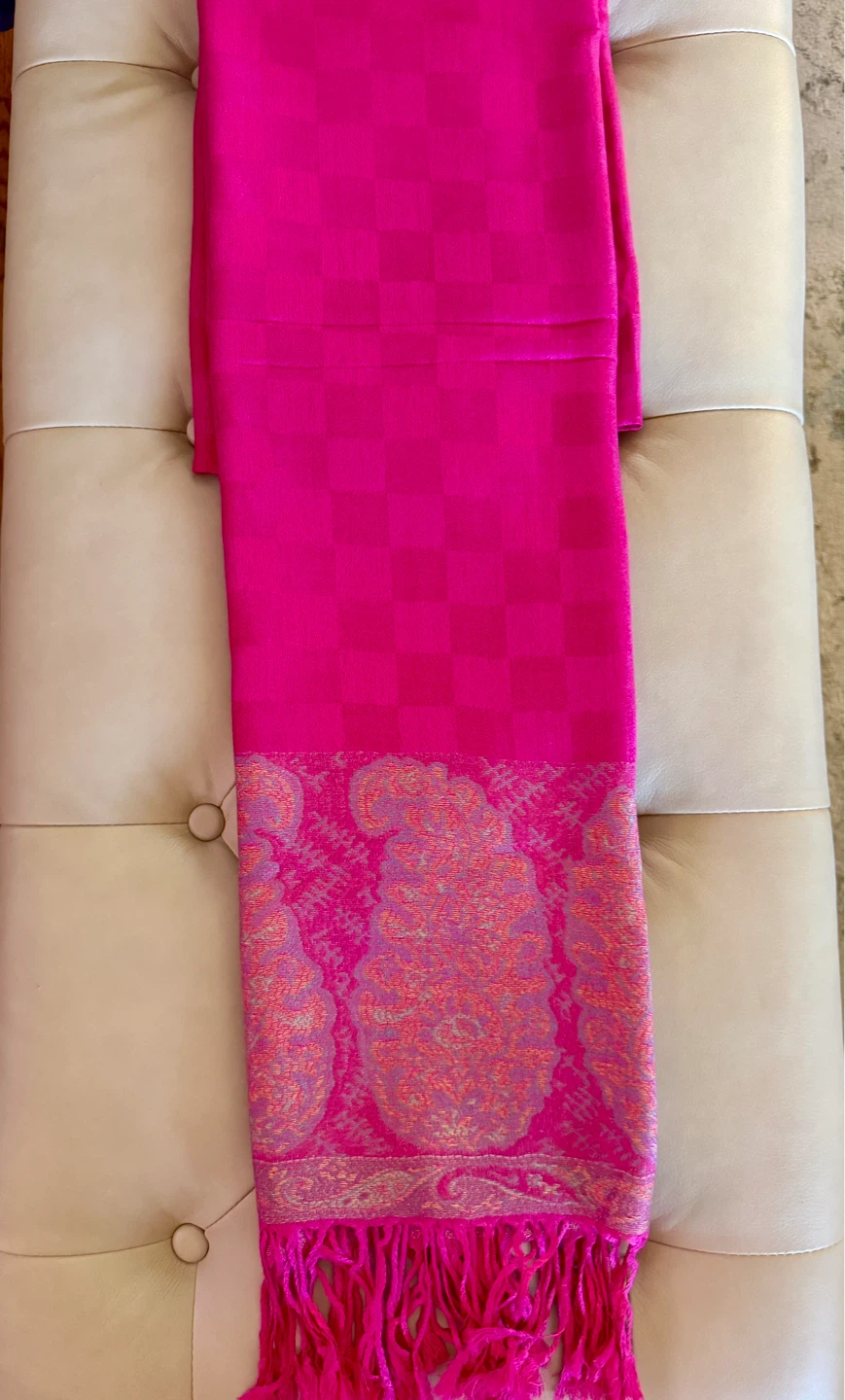 Hot Pink shawl with Paisley Border