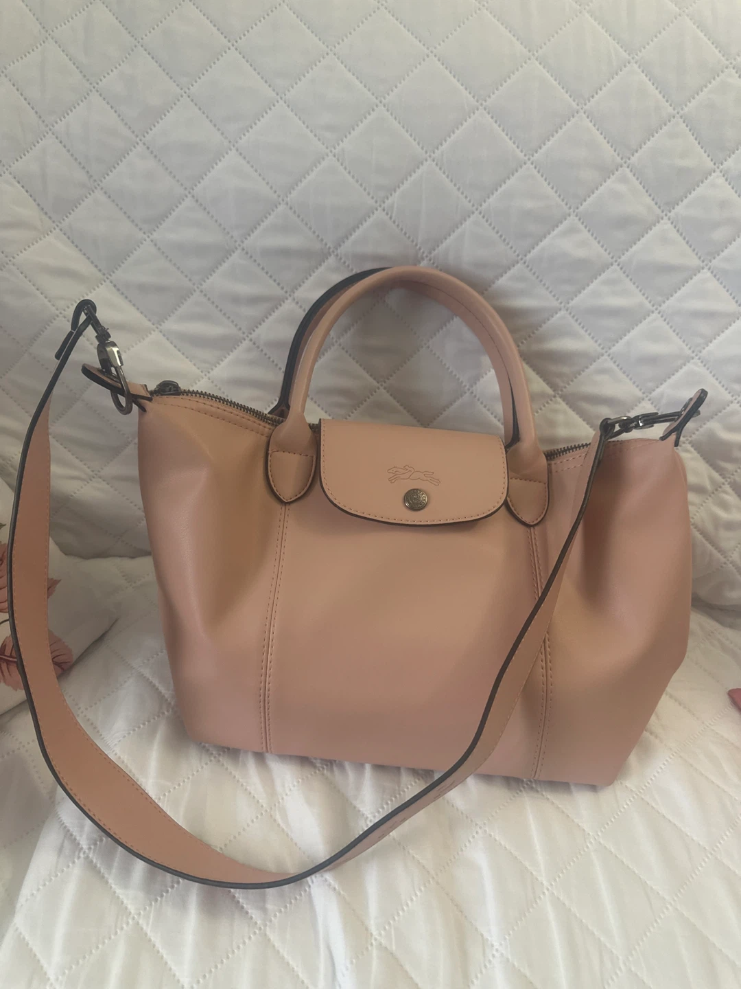Longchamp Le Pliage Cuir Small Satchel Bag - Rose Pink