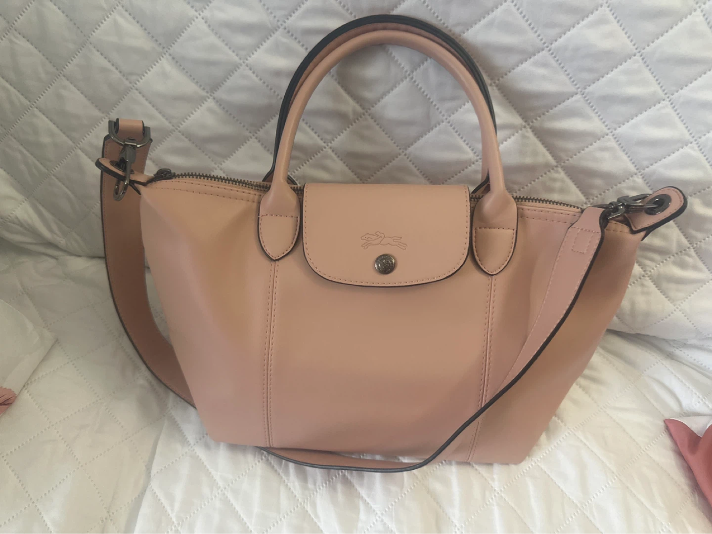 Longchamp Le Pliage Cuir Small Satchel Bag - Rose Pink - photo 3