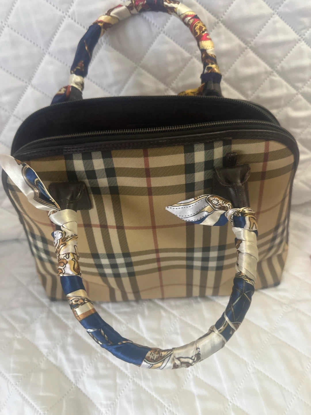 Burberry Haymarket Check Canvas Satchel Bag with Scarf Handles - photo 2