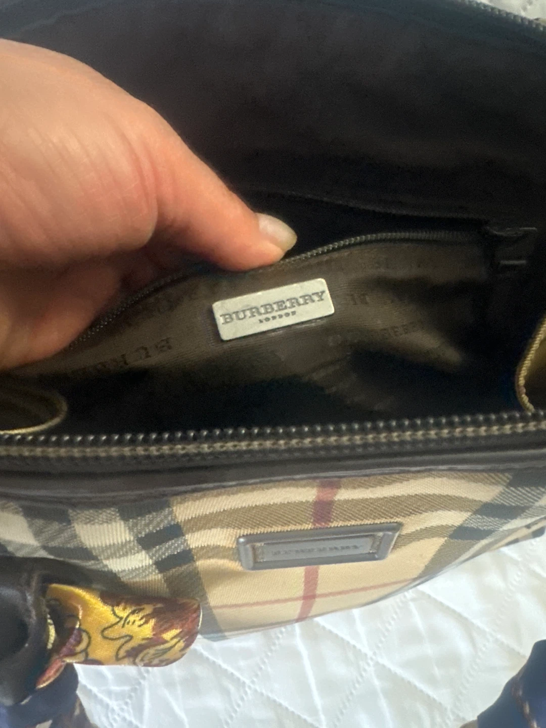 Burberry Haymarket Check Canvas Satchel Bag with Scarf Handles - photo 3