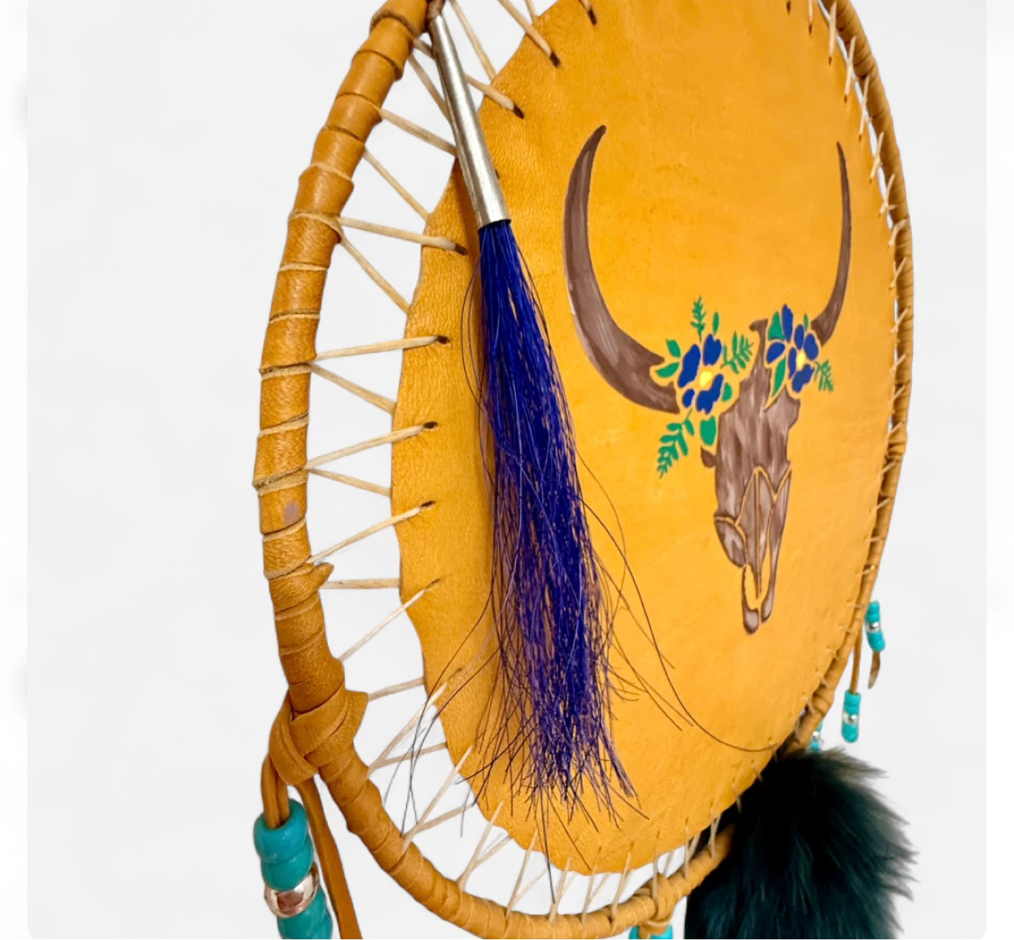 Handmade Indigenous Painted Dream Catcher with Fox Tail Fur - photo 5
