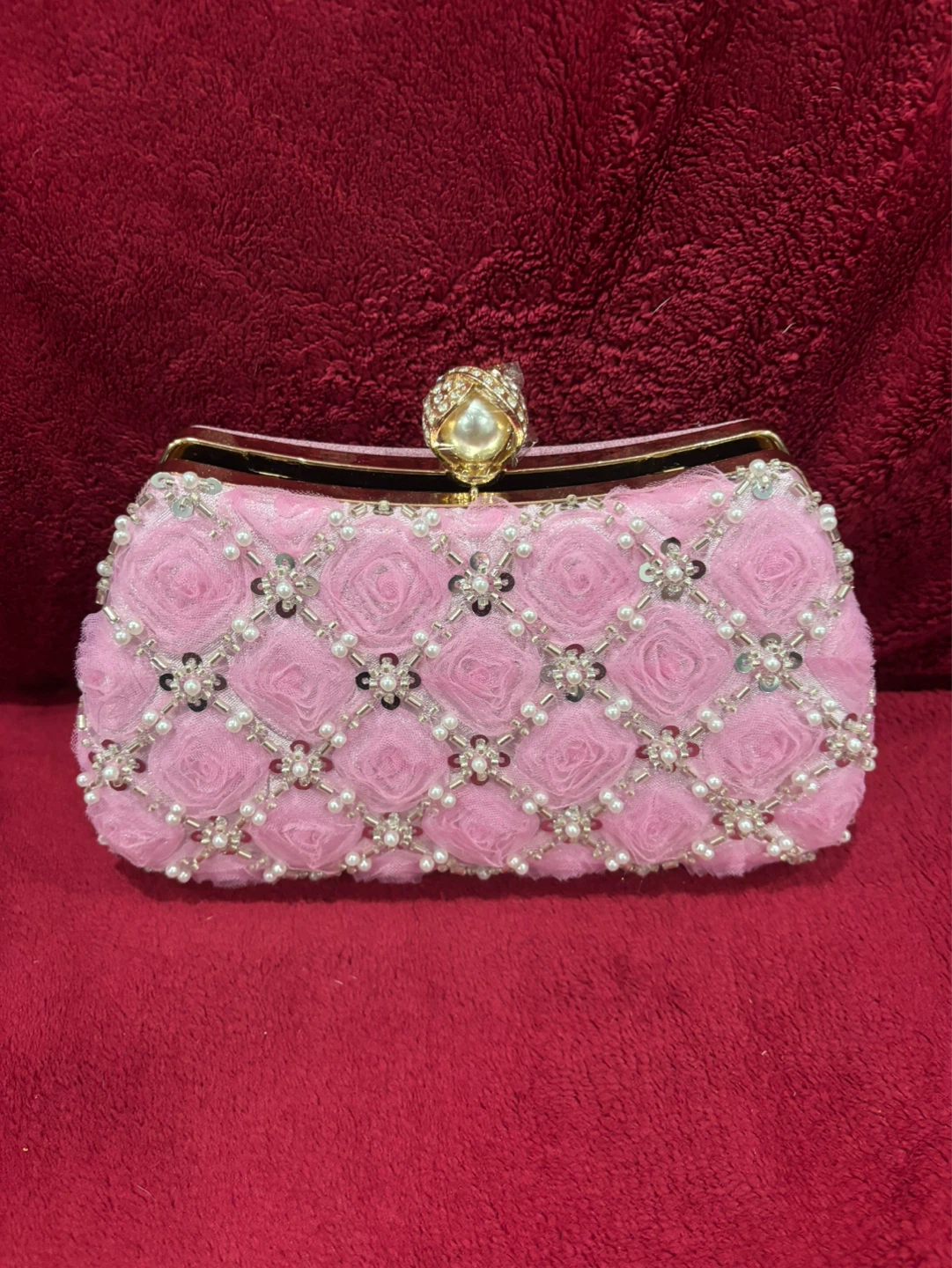 Pink Beaded Clutch Evening Bag