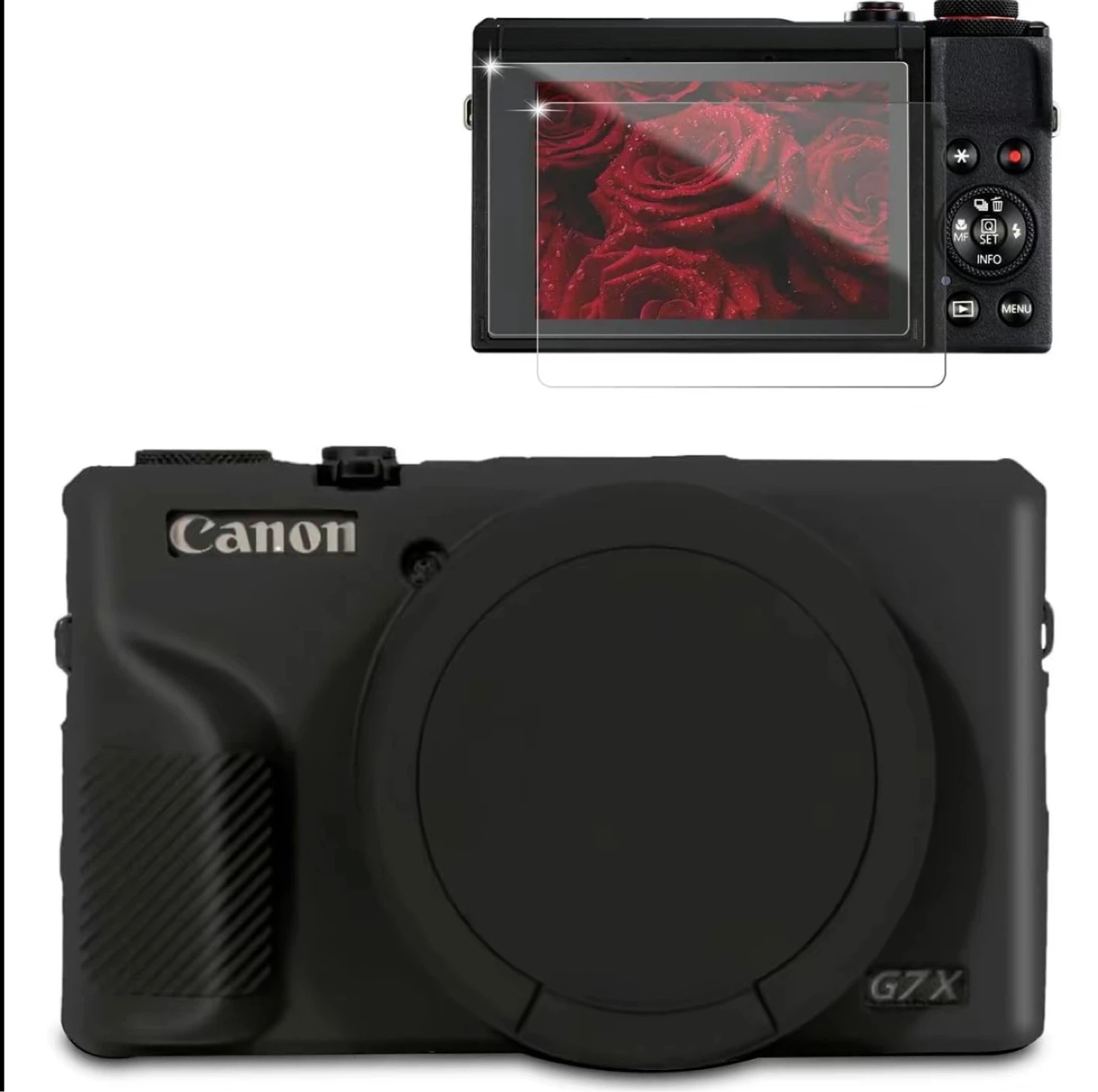 Black Silicone Case and Screen Protector for Canon G7X Mark III