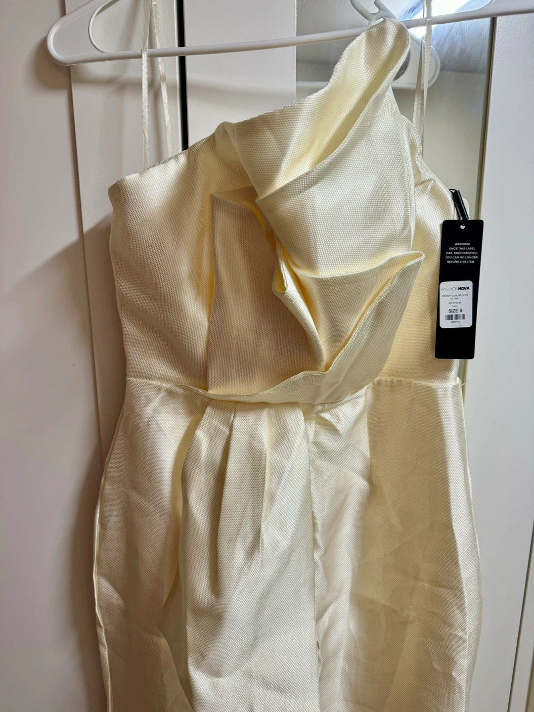 Fashion Nova Cream One-Shoulder Dress