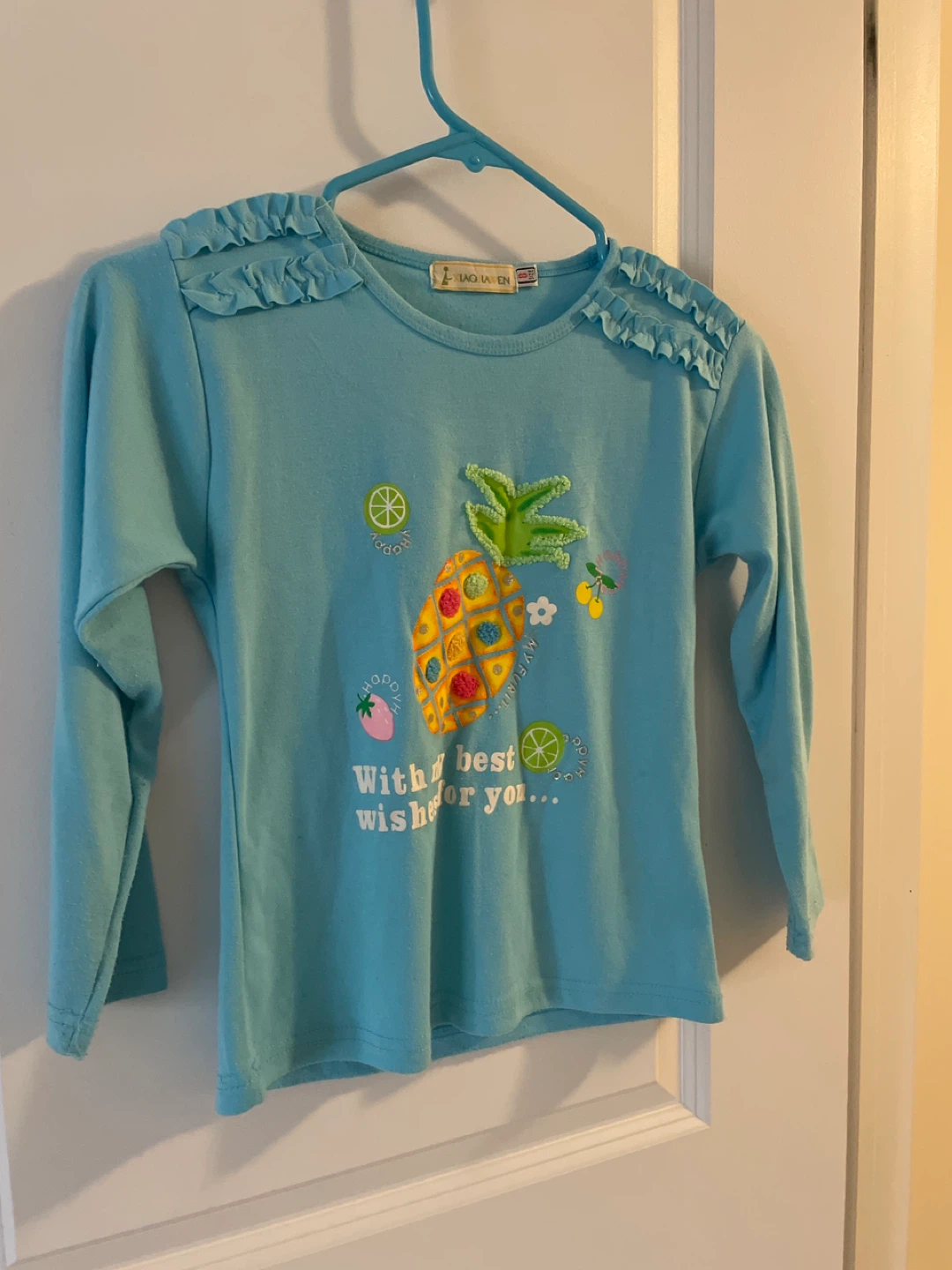 Blue Long Sleeve top for girls age 7-8 like new