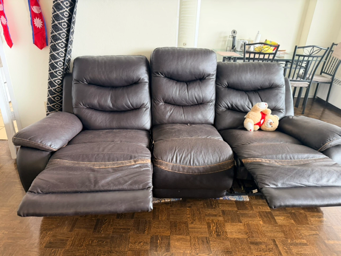 Dark Brown Leather Reclining Sofa - photo 3