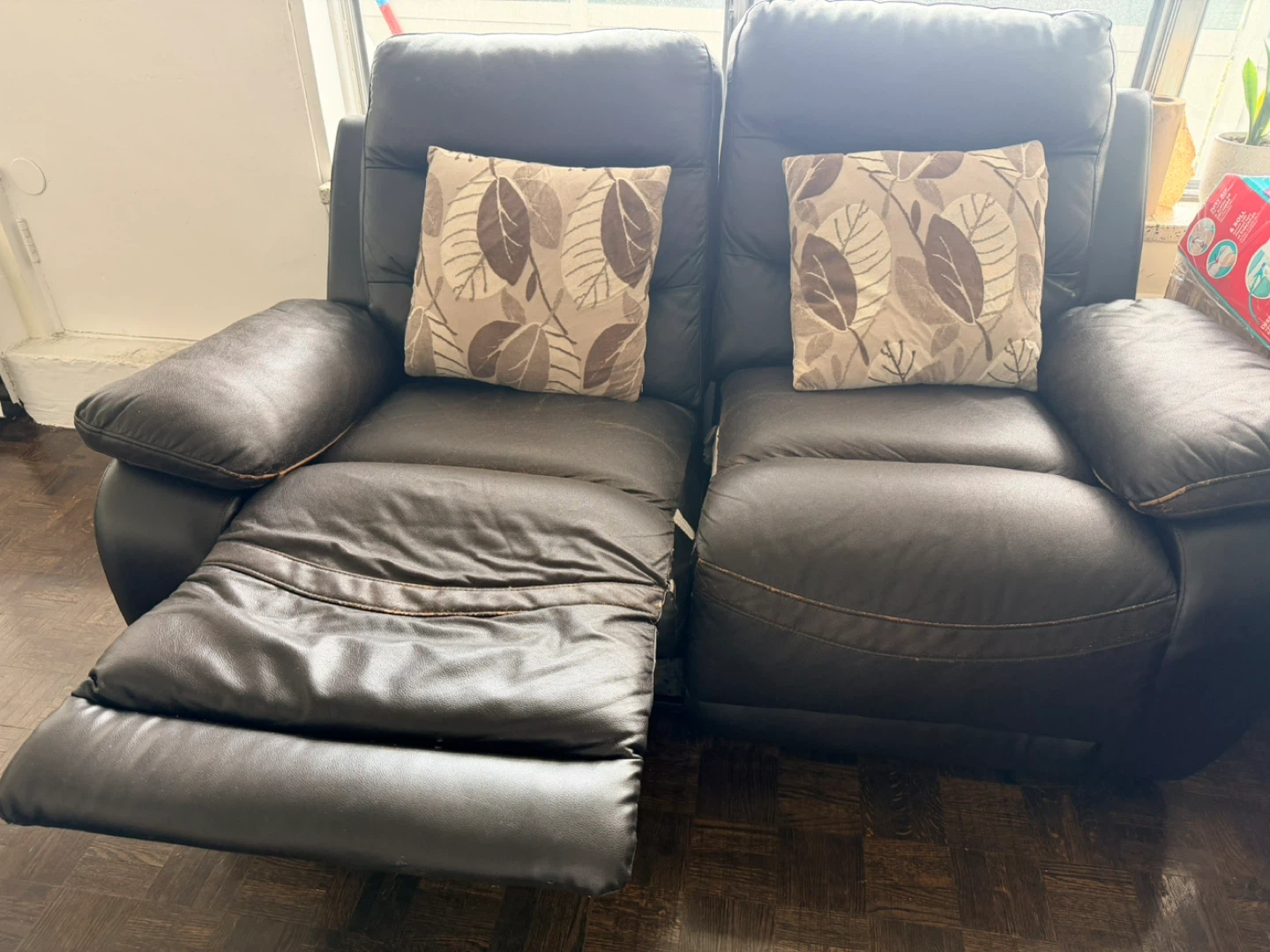 Dark Brown Leather Reclining Sofa