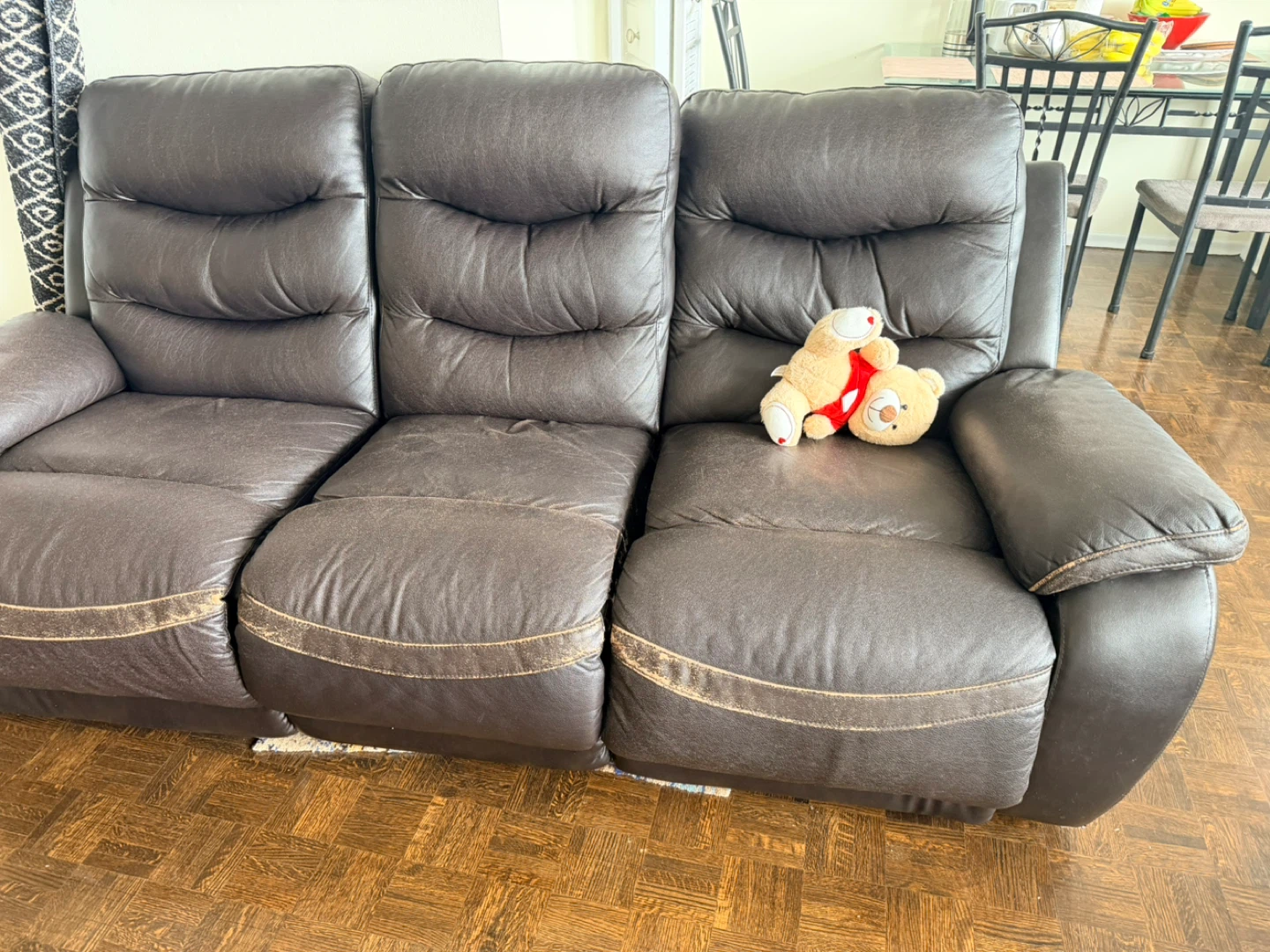 Dark Brown Leather Reclining Sofa - photo 4