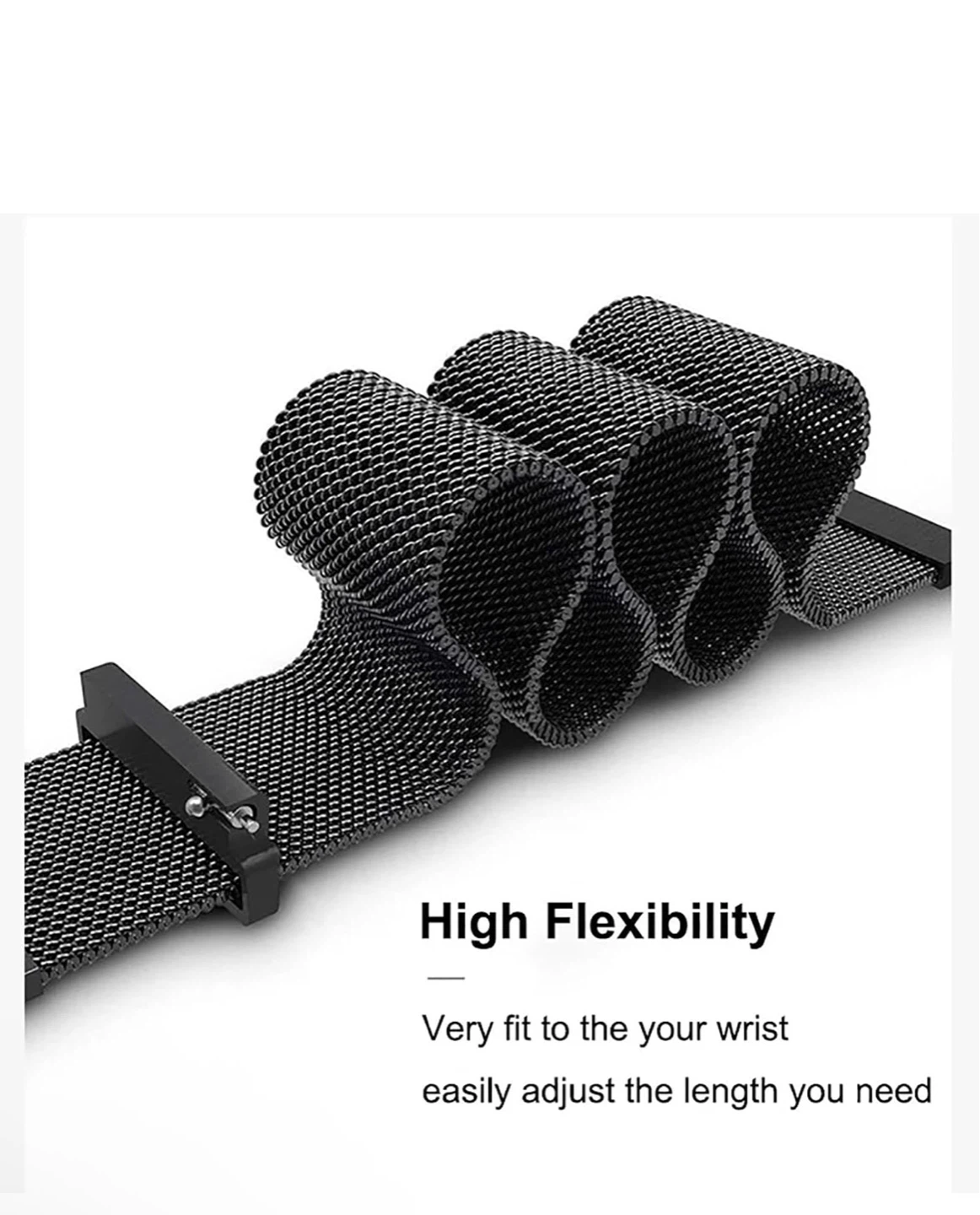 Black Stainless Steel Mesh Watch Band - 18mm - photo 3
