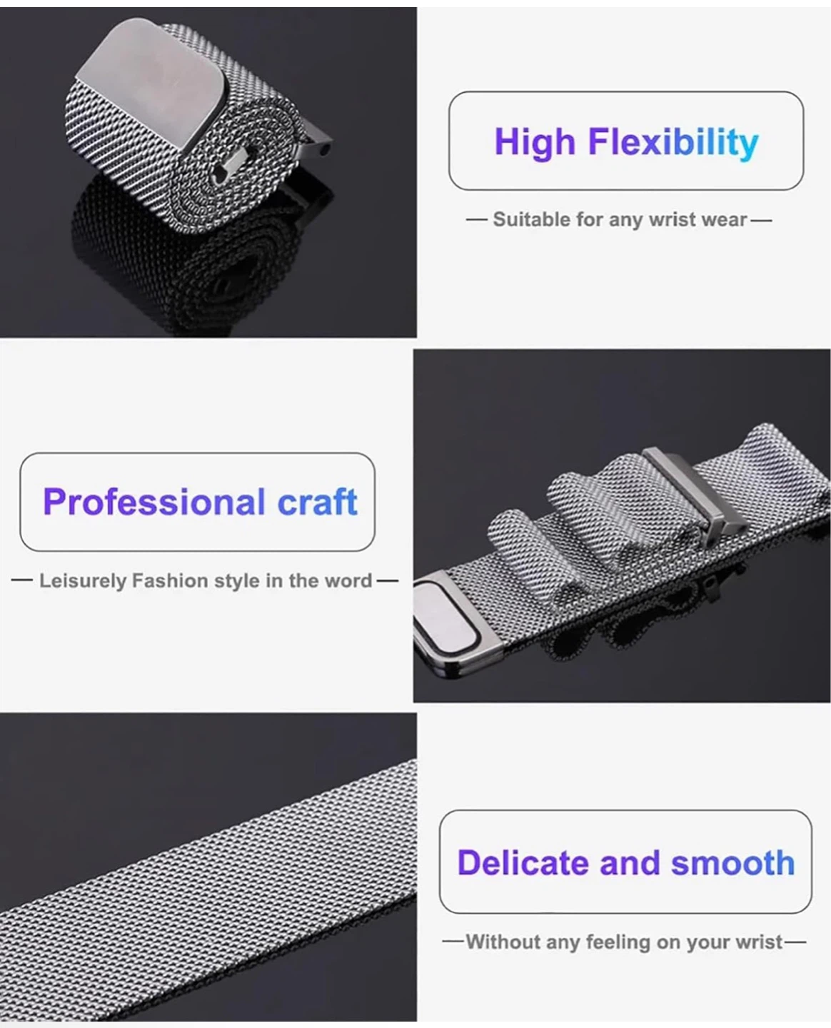 Black Stainless Steel Mesh Watch Band - 18mm - photo 5
