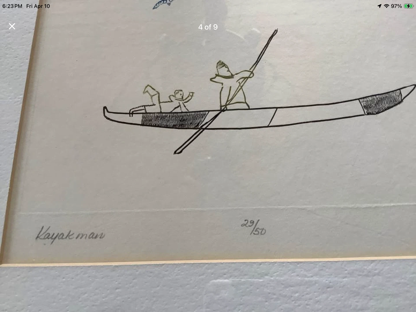 Vtg Ltd Edition Print “Kayak Man” by Inuk Artist Pauta Saila RCA - photo 4