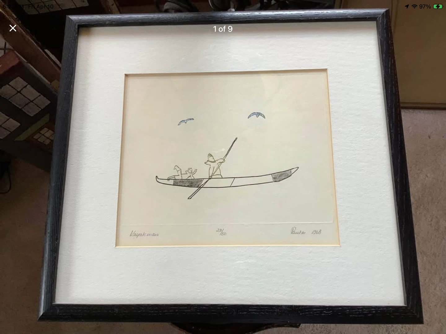 Vtg Ltd Edition Print “Kayak Man” by Inuk Artist Pauta Saila RCA