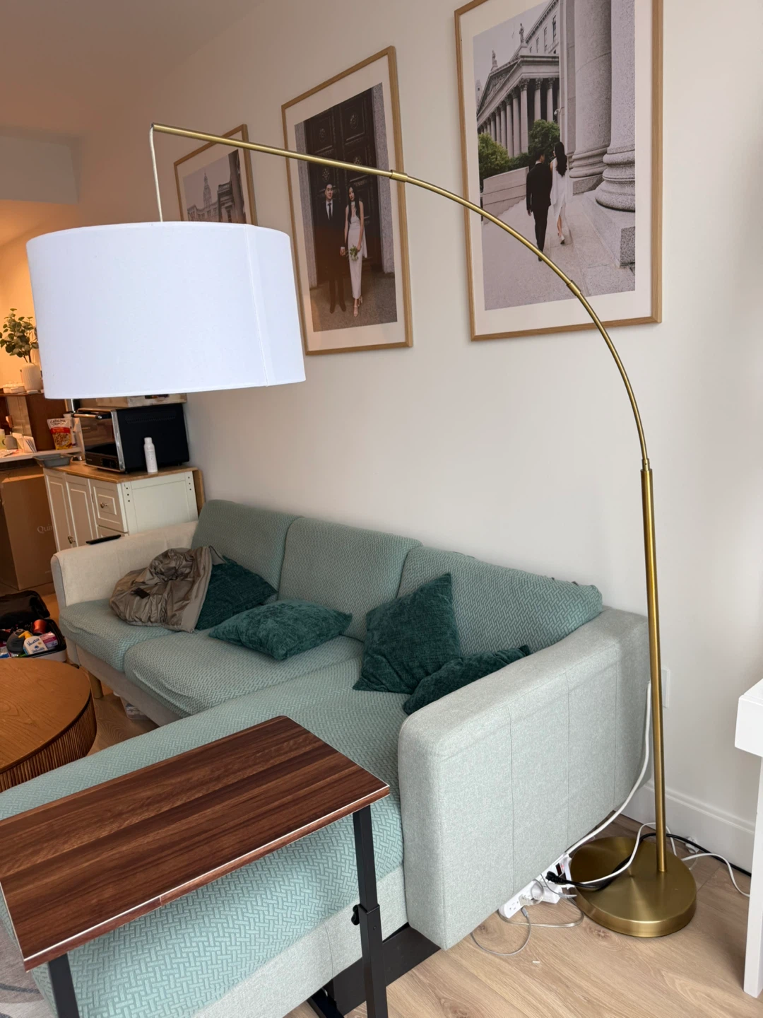 Arc Floor Lamp with White Drum Shade - photo 2