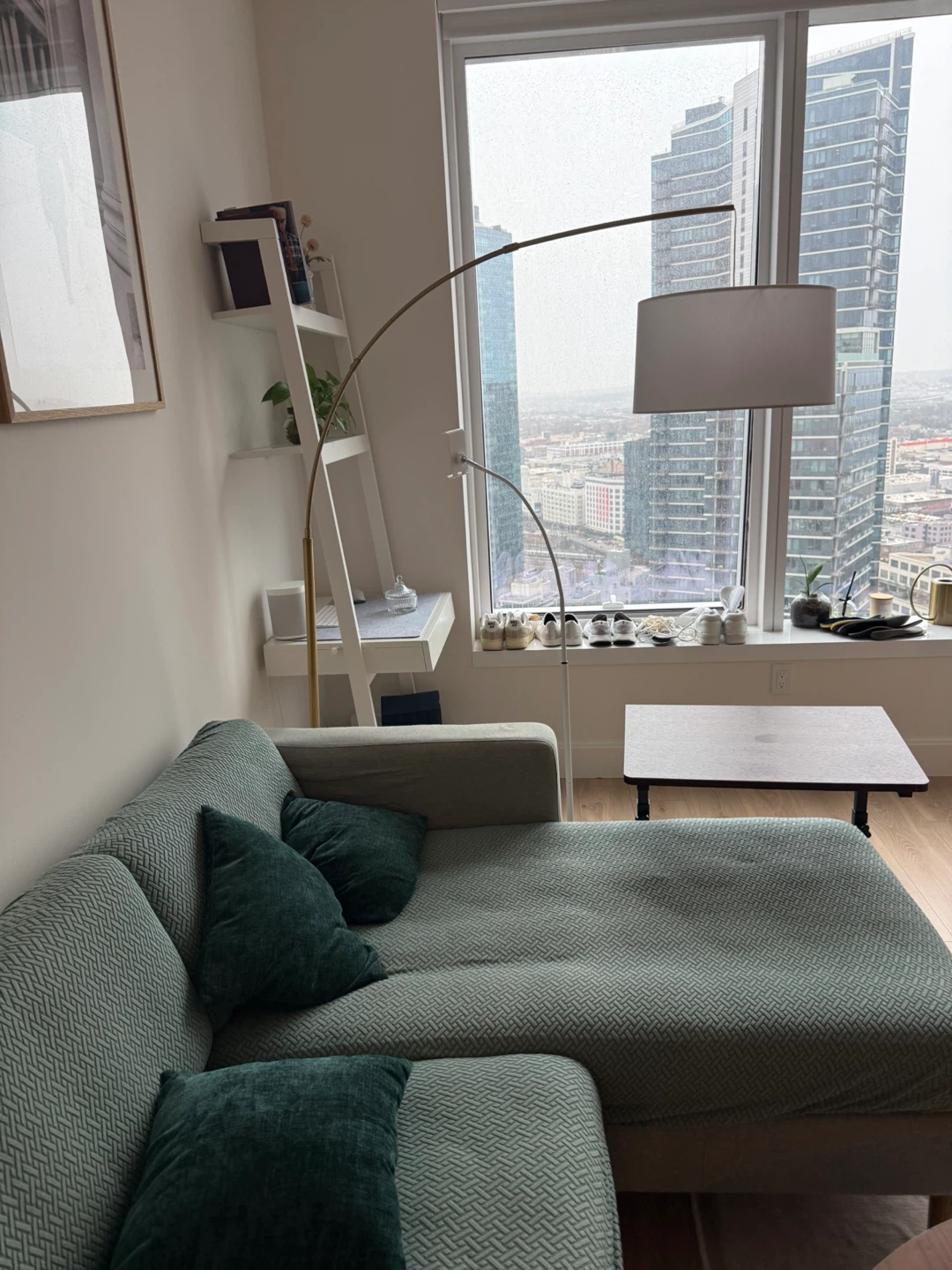 Arc Floor Lamp with White Drum Shade