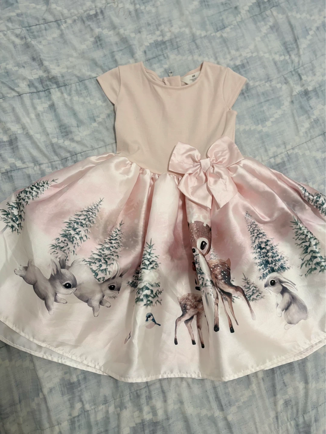 H&M Girls Dress Size 6-8 Pink Winter Animal Print