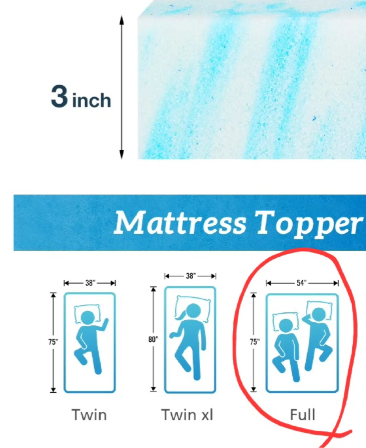 3 inch Full size Memory Foam Mattress Topper - photo 5