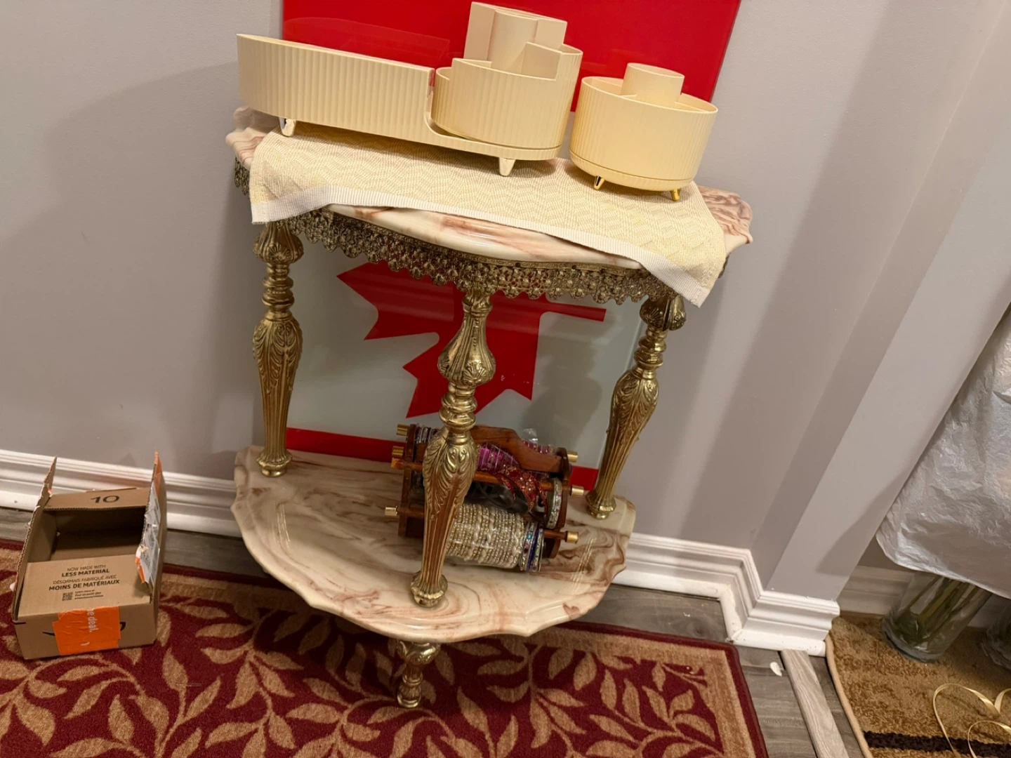 Ornate Console Table with Marble Top and Gold Accents