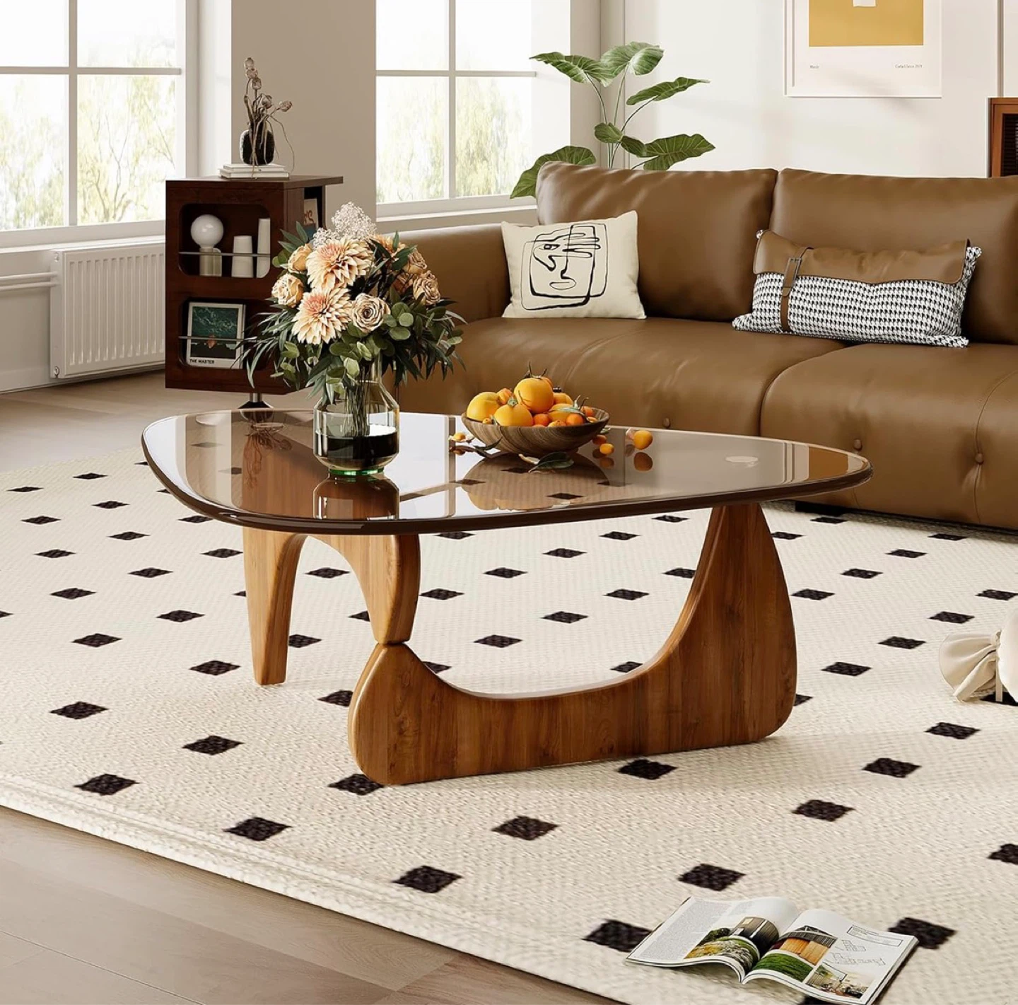 Noguchi Style Coffee Table with amber glass top