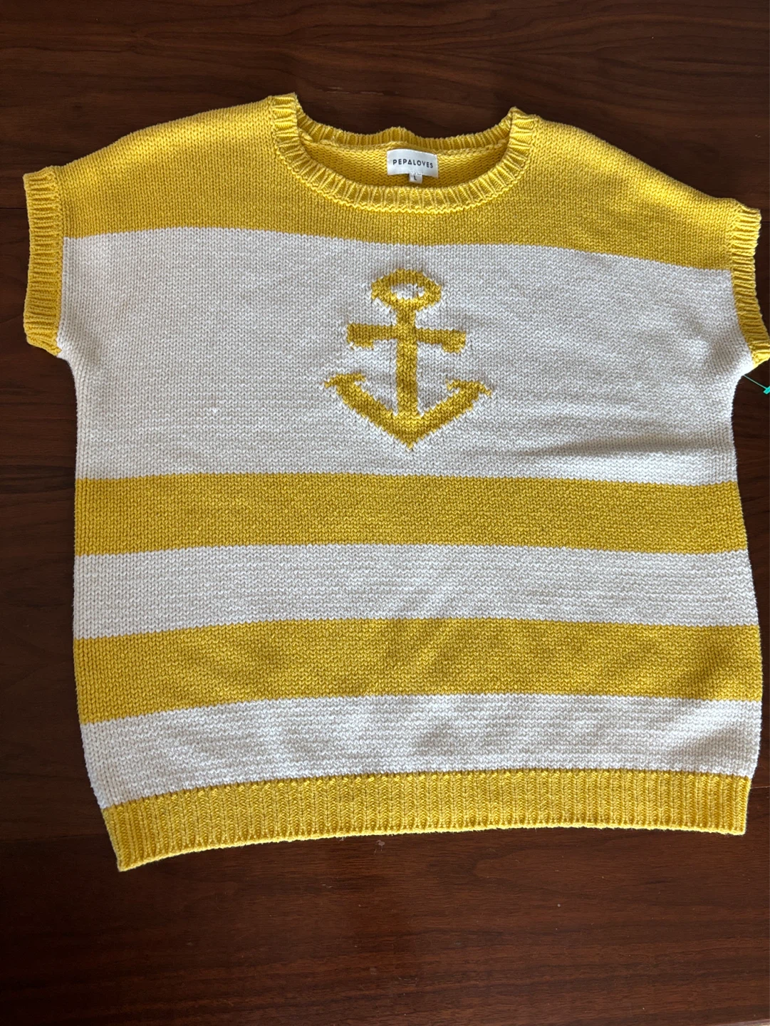PepaLoves Yellow & White Striped Anchor Knit Sweater - Size L