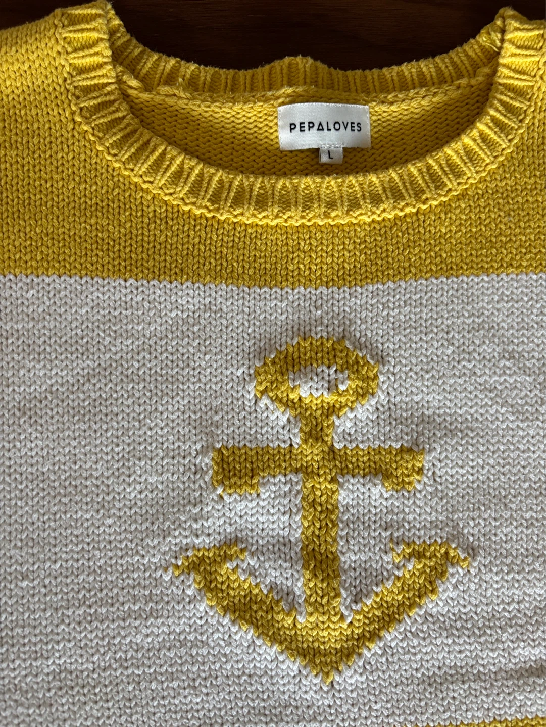PepaLoves Yellow & White Striped Anchor Knit Sweater - Size L - photo 2